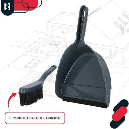 KOTARBAU® Handkehrset Handfeger mit Gummiborsten + Kehrschaufel mit Gummilippe für Schmutz Staub Fellhaare