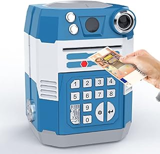 TUSEASY Money Box, Piggy Bank for Kids Age 3-12, Password Safe Electronic Saving Bank, Toys for 5 6 7 8 9 10 Year Old Girls Boys, Blue