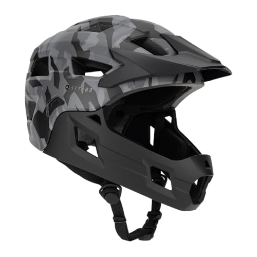 ATTABO Predator Kinder Full-Face Fahrradhelm 50–55 cm – MTB-Helm mit Kinnschutz, In-Mould, EPS, Belüftung, Schwarz/Grau