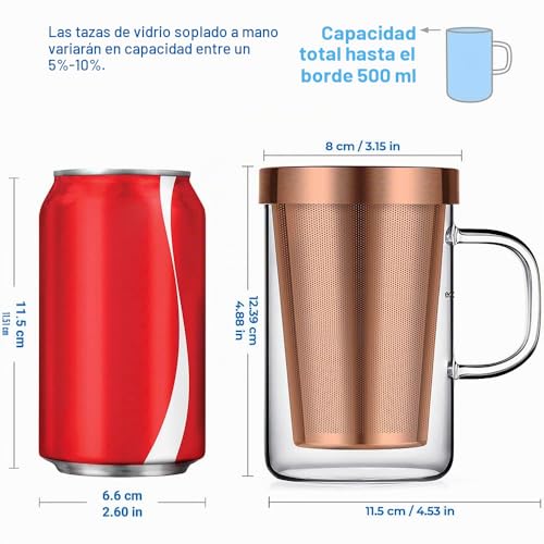 Miniatura 2 de Ecooe 500ml Taza De Te Con Filtro Y Tapa, Bronce - Taza Grande Con Filtro De Acero Inoxidable Para Te Negro, Verde Y De Frutas Capacidad Completa