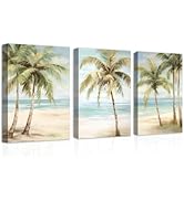 CXHOSTENT Palm Tree Canvas Wall Art 3 Piece Tropical Beach Ocean Painting Prints Abstract Ocean S...