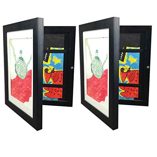 Image of bailnyosa 10x12.5in Kids Artwork Picture Frame in Black- Displays 8.5x11 With Mat and 10x12.5 Without Mat - Plastic frame with plexiglass panels- Horizontal and Vertical Formats