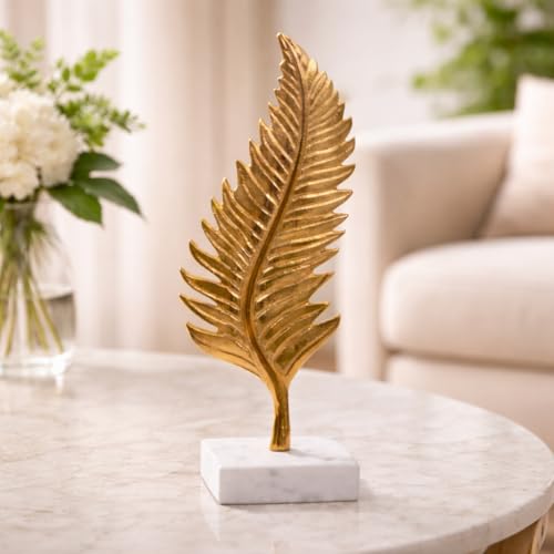 Image of CraftVatika Metal Golden Leaf on Marble Base Showpiece, Deorative Showpiece Items for Living Room Tabletop Items for Home Decor, Metal Entire Leaf Figurine Office Decor Housewarming