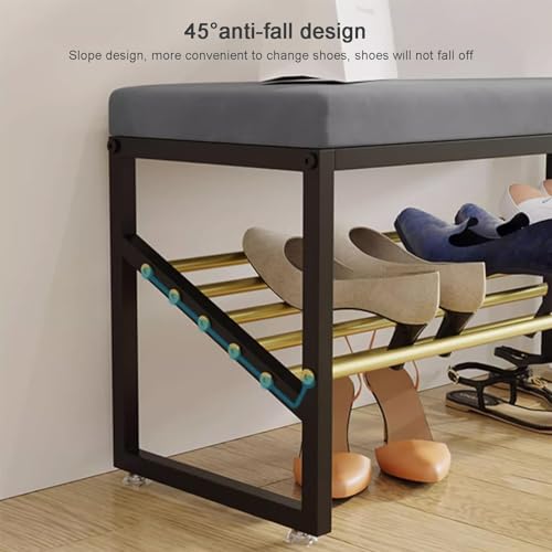 Banc à chaussures en métal gris idéal pour petit espace de salon