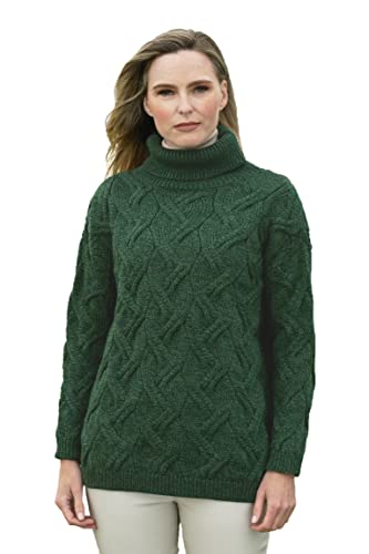 Aran Crafts Irish Cable Knitted Wool Chunky Baggy Sweater, 100% Super Soft Wool, Authentic & Traditional, Classic Fisherman Sweater-Style Knit, Made In Ireland, R5151-Lg-Agre Army Green #TOP17