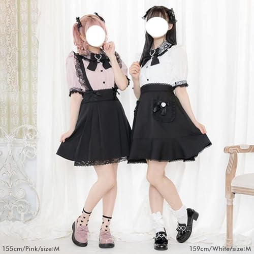 Pokn Lolita Fashion Jirai Kei Fashion Women Lolita Blouse Lace Short Puff Sleeve Shirt Gothic Kawaii Ruffle Top with Bow4