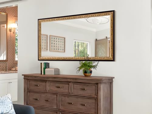 Autdot 51.5”x28” Black Large Vintage Mirror, Ornate Baroque Decorative Mirror, Gold Foil Carvings Wooden Frame, Handmade Aging, for Dining Room, Fireplace, Bathroom and Bedroom Autdot 51.5”x28” Black Large Vintage Mirror, Ornate Baroque Decorative Mirror, Gold Foil Carvings Wooden Frame, Handmade Aging, for Dining Room, Fireplace, Bathroom and Bedroom