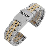 Farbe: Silber, Mittelgold yanyan 22mm 24mm Silbergold Edelstahl Armband Passform for Breitling Uhr Strap Gürtel Solid Marke Flat End Navitimer Avenger Armband (Band Color : Silver Gold, Band Width : 24mm)