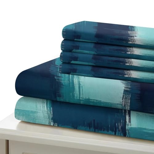 Housse de couette bleu effet 3D en microfibre premium pour lit 1 place