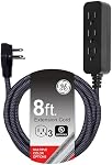 GE Pro 3-Outlet Power Strip with Surge Protection, 8 Ft Designer Braided Extension Cord, Grounded, Flat Plug, 250 Joules, Warranty, UL Listed, Black/Gray, 41282