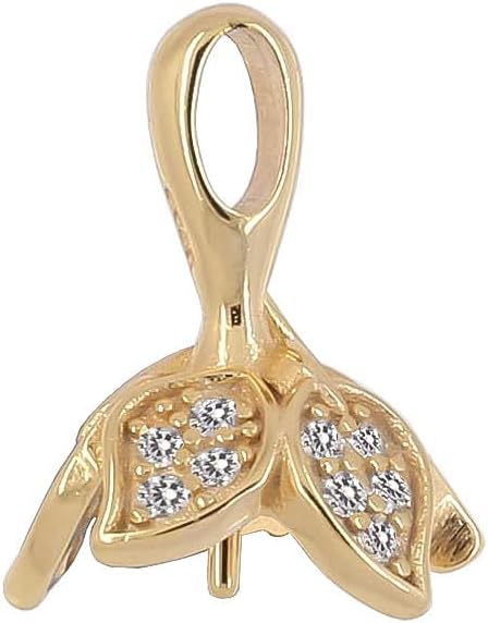 1PC Fine Sterling Silver CZ Flower Glue In Pendant Bail/Pearl Cup Pin Connector