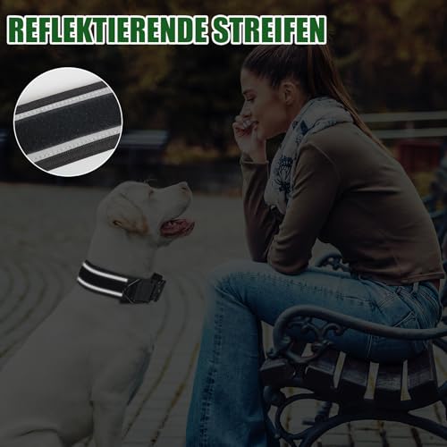 FEimaX Hundehalsband Personalisiert Hunde Halsband für Kleine Mittelgroße Hunde, Breite Reflektierende Verstellbares Taktisch Hundehalsband mit Metallschnalle für Ausbildung (Schwarz, M)