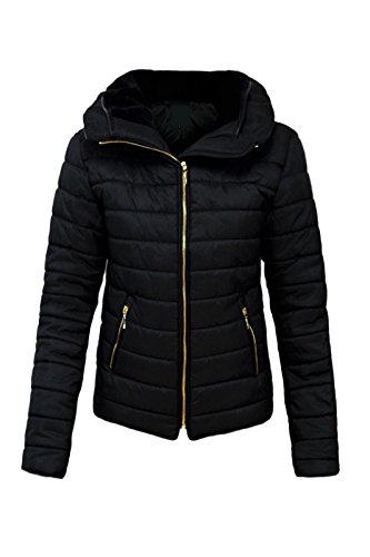 Malaika - Chaqueta para señora, acolchada, con capucha, cuello de piel, tallas grandes disponibles Negro negro L