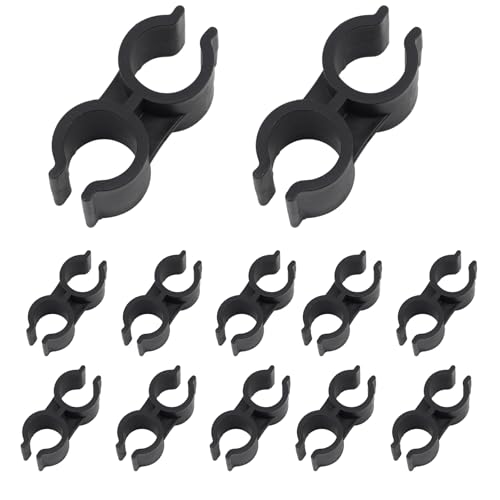 Lot de 20 clips de serrage à double tuyau, en plastique de type H, double port, colliers de serrage pour tuyaux, boucles de fixation, accessoires de fixation de tuyaux d'étagère (20 mm, noir)