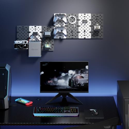 Image of PEGZONE Controller and Headphone Holder Wall Mount, Modular Gaming Pegboard with Accessories, Controller Stand for Xbox PS5 PS4 Switch, Video Game Storage, Disc Shelf, 7pcs Pegboard, Black & White