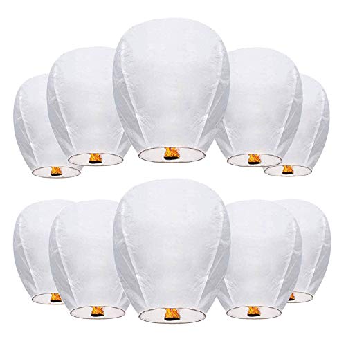 Chinese Wishing Lanterns 100% ECO Friendly Biodegradable Paper Sky Lanterns with Fire Resistant Paper for Weddings Birthdays Memorials and Celebration Events (10 Pack)