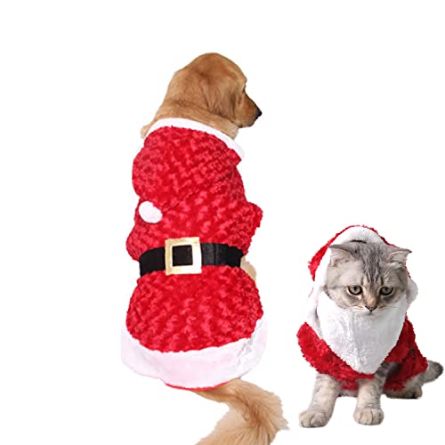 FLAdorepet Hund Weihnachten Kostüm Hund Weihnachtsmann mit Schnurrbart Kostüme Outfit Winter Hoodie Mantel Kleidung für kleine mittelgroße große Hunde Katzen (klein, rot) Cover