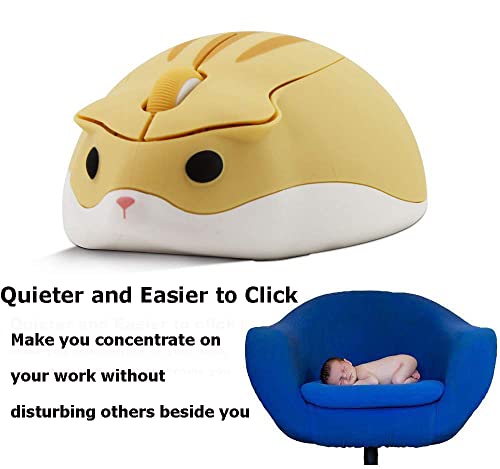 2.4GHz Wireless Mouse Cute Hamster Shape Less Noice Portable Mobile Optical 1200DPI USB Mice Cordless Mouse for PC Laptop Computer Notebook MacBook Kids Girl Men Women Adults Gift (Yellow)