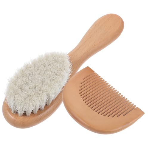Gogogmee 2pcs Baby Hair Brush Comb Set Soft for Baby Bathing Wooden Comb for Daily Use Gentle Scalp Massager