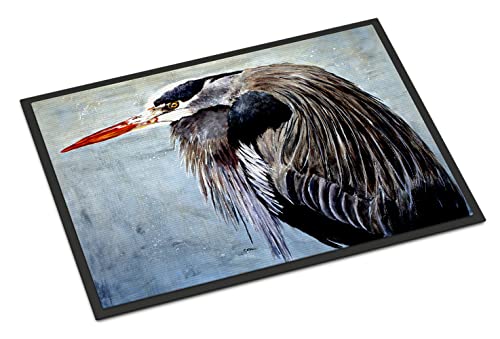 Caroline's Treasures 8652JMAT Blue Heron Doormat 24x36 Front Door Mat Indoor Outdoor Rugs for Entryway, Non Slip Washable Low Pile, 24H X 36W