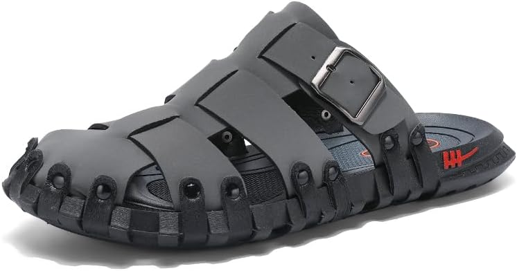 Mens Leather Beach Slides Sandals For Men Closed Toe Hiking Outdoor Athletic Casual Walking Sandals Water Shoes Summer Fisherman