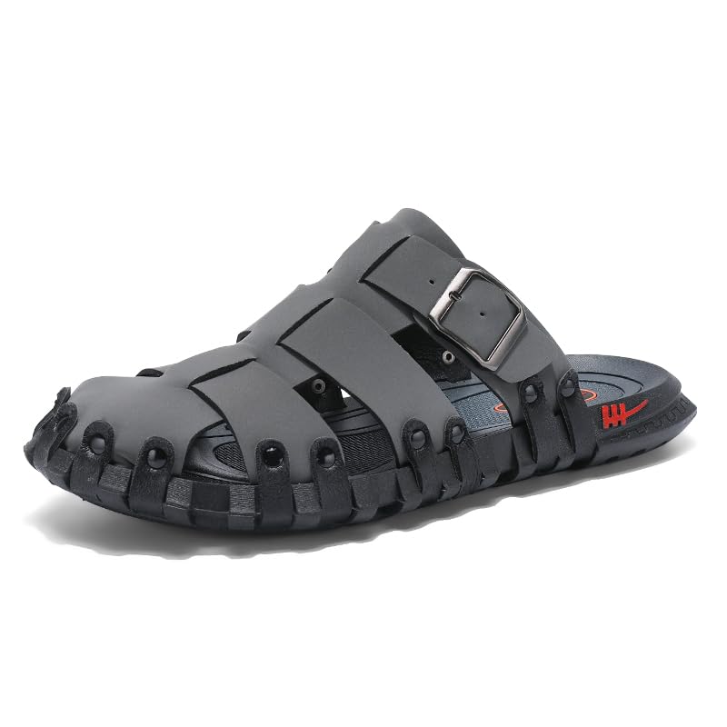 Mens Leather Beach Slides Sandals For Men Closed Toe Hiking Outdoor Athletic Casual Walking Sandals Water Shoes Summer Fisherman