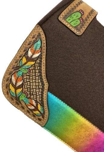 Showman Pony Brown Felt Saddle Pad w/Rainbow Metallic, Painted Feather & Cactus Accents