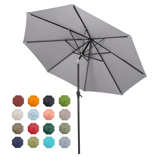 Tempera 7.5ft Patio Market Outdoor Table Umbrella with Push Button Tilt and Crank,Large Sun Umbrella with Sturdy Pole&Fade Resistant Canopy,Easy to Set,Grey