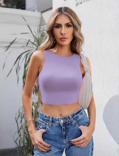 Image of Avidlove Crop Tops for Women Crew Neck Basic Tank Sexy Double Lined Seamless Crop Going Out Summer Tops