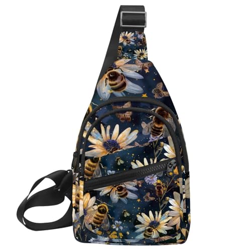 Mochila cruzada de deporte Bees Star and Flowers riñonera ajustable multicolor de talla única