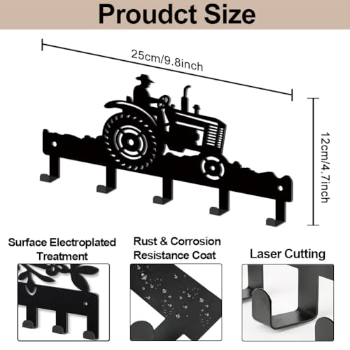 Ganchos de metal para llaves de tractor negro de 4.7x9.8'' para colgar en pared de cocina 3