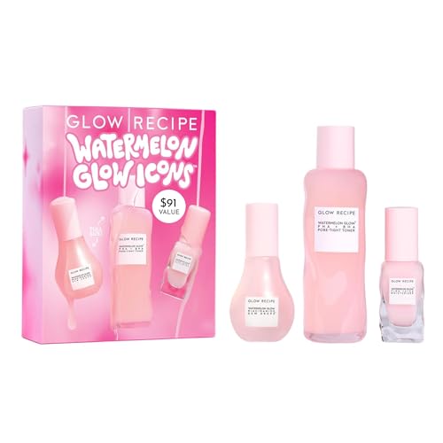 Glow Recipe Watermelon Glow Icons Skin Care Gift Set - Niacinamide Dew Drops Face Serum (40ml) + PHA + BHA Pore Minimizing Toner with Hyaluronic Acid (150ml) + Pink Juice Facial Moisturizer (25ml)
