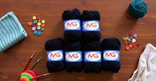 Image of M.G Enterprises Black Wool Ball. Hand Knitting Art Craft Soft Fingering Crochet Hook Yarn, Needle Knitting Thread Dyed - Pack of 8