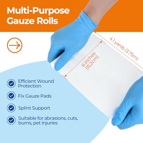 Image of Gauze Rolls Bandages 6 inch x 4.1yds, Conforming Stretch Gauze Bandage 6 Inch, 24 Rolls Individually Wrapped Includes Medical Tape