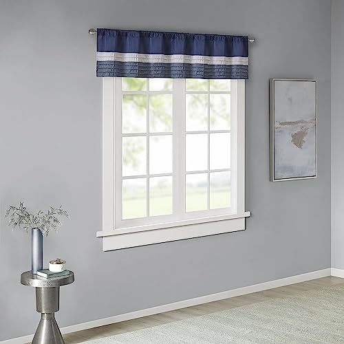 Madison Park Amherst Single Panel Faux Silk Rod Pocket Curtain With Privacy Lining For Living Room, Window Drapes For Bedroom And Dorm, 50X18, Navy #TOP1