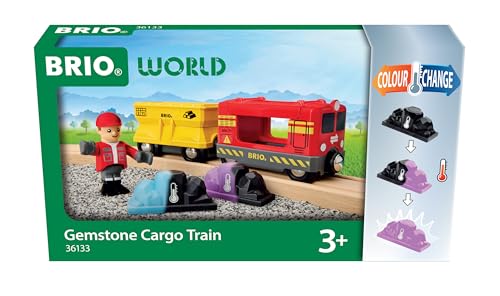BRIO World Gemstone Cargo Train - 5-Piece Wooden Cargo Train with Color-Changing Gem Loads - Interactive Toy Train Playset - Works with All World Railway Sets - Kids Ages 3 & Up