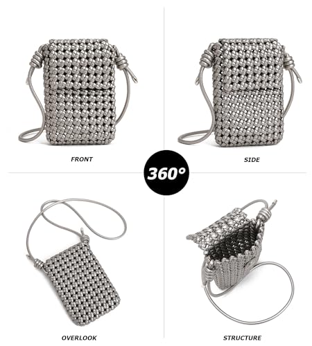 Image of myfriday Mini Quilted Crossbody Purse, Chain Strap Summer Shoulder Bag | Metal ball chain adjuster, snap closure and lightweight phone pouch add cute summer carry for holidays and shopping