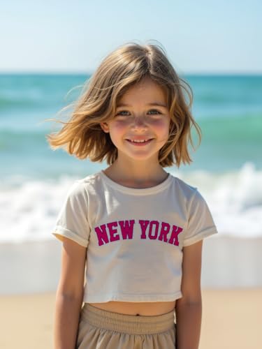 Image of Little Girls Crop Tops Cool Summer T-Shirt Crewneck Short Sleeve Fashion Tee Size 6-14