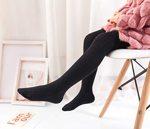 Epeius Girl Tights Thick Cable Knit Leggings Kids Girl Warm Cotton Pantyhose Big Girl Stockings Dress Tights School Uniform Tights,Black White Grey,8-10 Years #TOP5