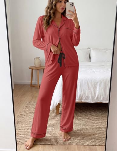 Image of ZMJ Womens Pajamas Sets 2 Piece Long Sleeve and Pant Pj Sets Button Up Sleepwear