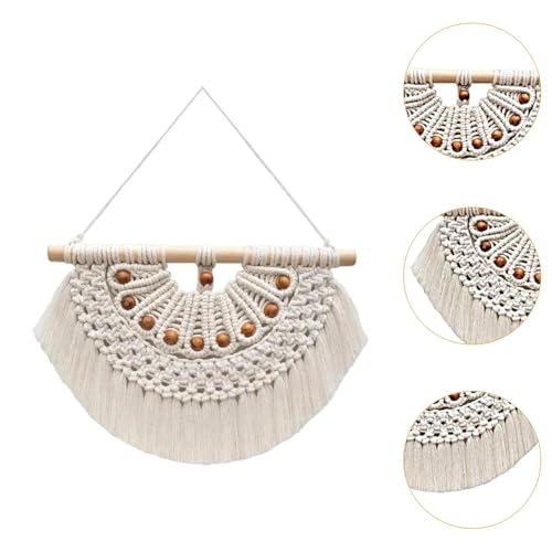 Corde bois ornement à franges macramé tenture suspendue bohème chic