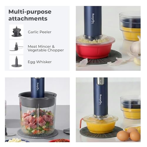 Image of Lifelong Rechargeable 2000mAh Electric Chopper for Kitchen Use| 800ml Glass Bowl | 3x200ml Bowls with Attachments for Vegetable, Onion Chopper, Meat Mincer & Garlic Peeler | Stainless Steel Blades