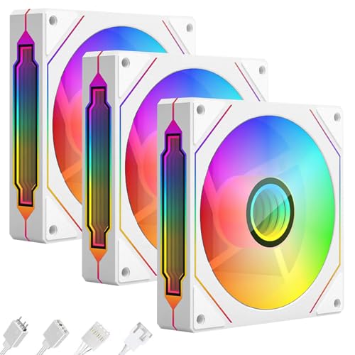 GOEDCH 3 ventiladores ARGB PC Caja: Ventilos RGB con aspas invertidas y flujo de aire 80CFM, antivibración, 5 V 3 pines compatible con ASUS/MSI, iluminación sincronizada para juegos de PC