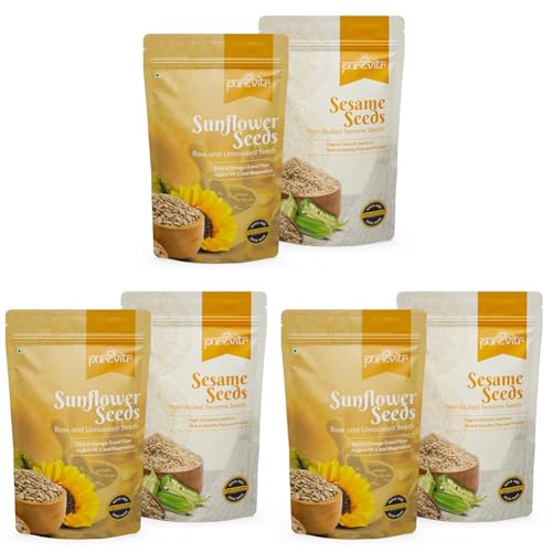 Image of Purevitr Sunflower Seeds & Non-Hulled Sesame Seeds Combo | 400g (200g Each) | Nutrient-Rich Superfood | High in Protein, Fiber & Healthy Fats | Raw & Natural (Pack of 3)