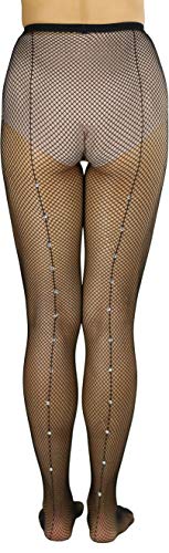ToBeInStyle Women's Fine Fishnet Pattern Pantyhose w/Back Seam & Rhinestones