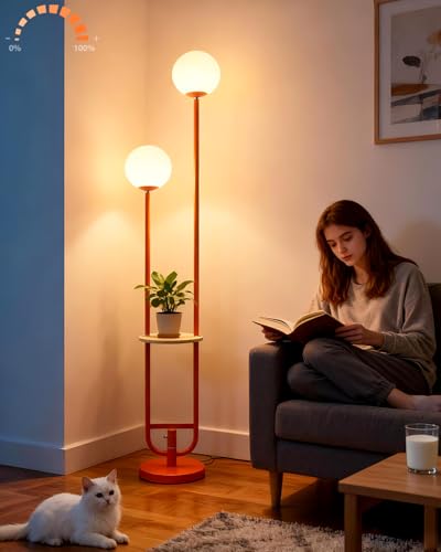 Image of Lightdot 63IN Orange Floor Lamp 2 Globe Mid Century Standing Lamps with Bulbs Included Unique Vintage Dimmable Tall Floor Lamp with 5Lbs Heavy Base for Living Room /Wedding /Sofa Beside /Corner Decor