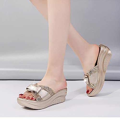 MATERUIEYES Thick Bottom Slippers Wedges Bow Peep Toe Slippers Woman Shoes4