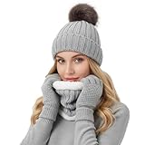 LOLO 3 Piezas Set de Gorro Invierno Mujer con Bufanda y Guantes Tactiles, Gorro Afelpado para Frio, Bufandas Mujer con...