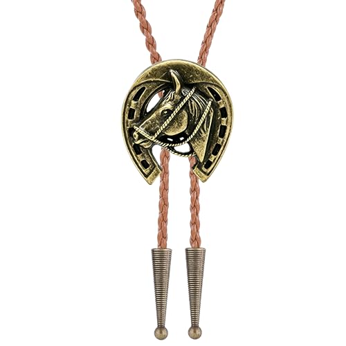 Image of Jeilwiy Bolo Tie for Men Western Cowboy Tie Necklace Gold Bolo Tie Leather Necktie Halloween Tie Accessories for Women