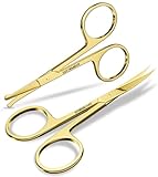 Utopia Care Tijeras de pelo facial curvadas y redondeadas para hombres, bigote, nariz, barba, cejas, pestañas y orejas, tijeras profesionales de acero inoxidable, color dorado